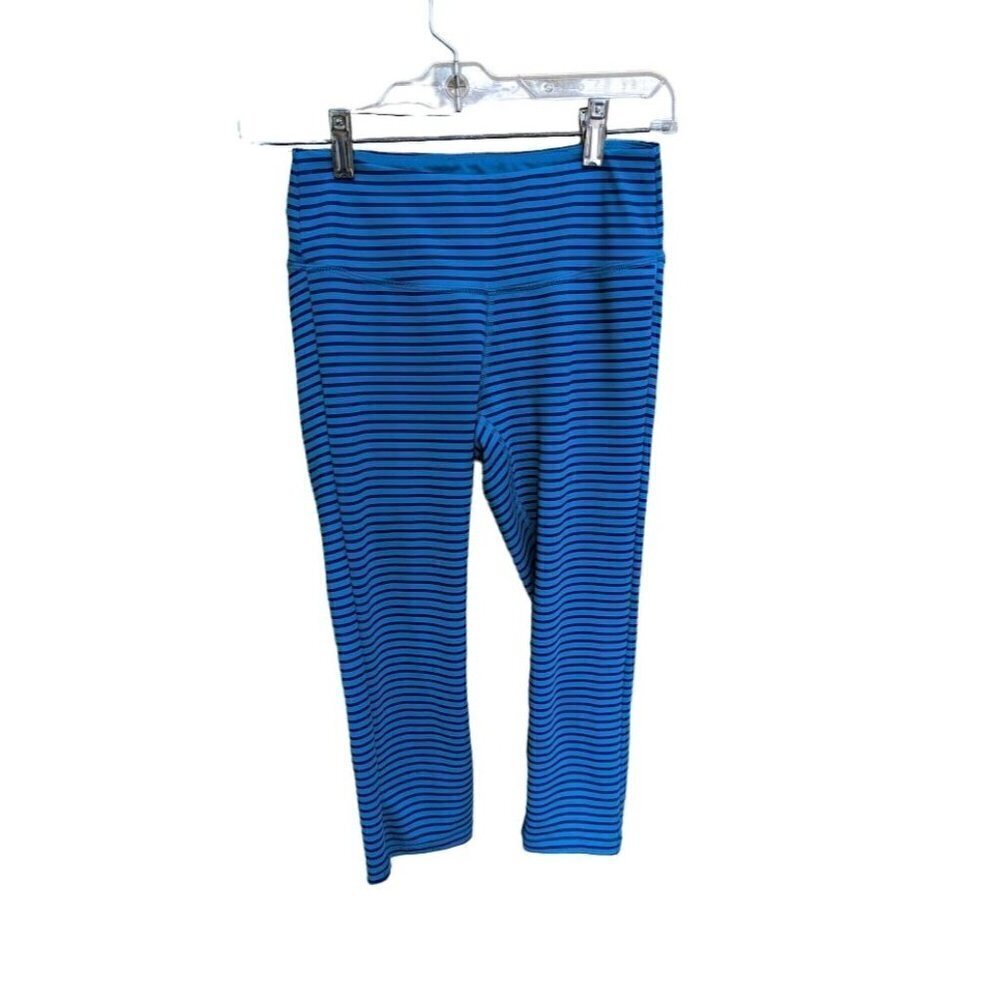 New Balance Dry Capri Activewear Leggings Blue w/ Stripes Womens Small